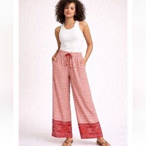 Talbots 100% Silk Red Paisley Wide-Leg Pants | Size 8 | Boho Luxe